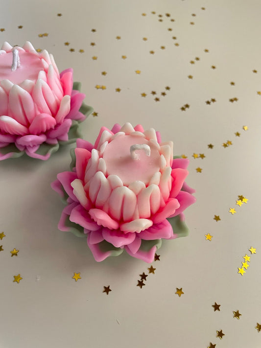Big gradient pink lotus handcrafted soya scented candle set of 2