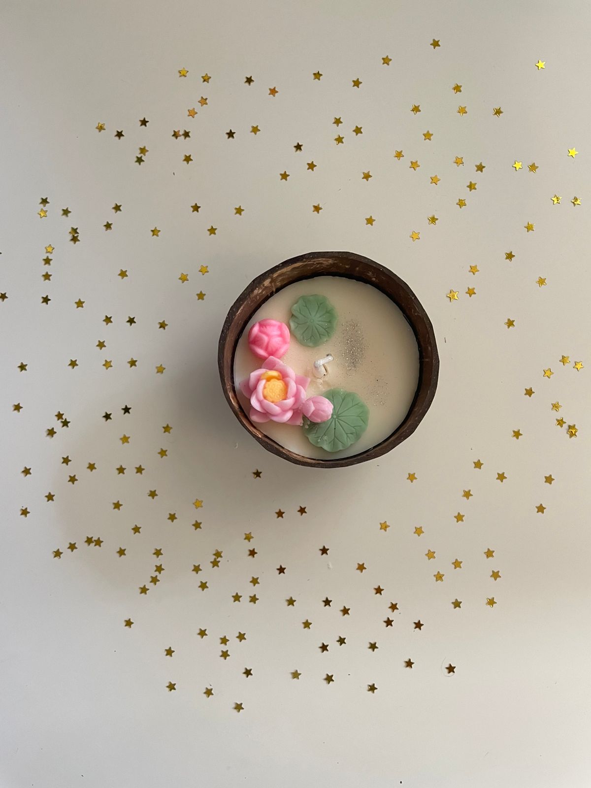 Eco-friendly coconut shell lotus pond candle for Diwali gifting