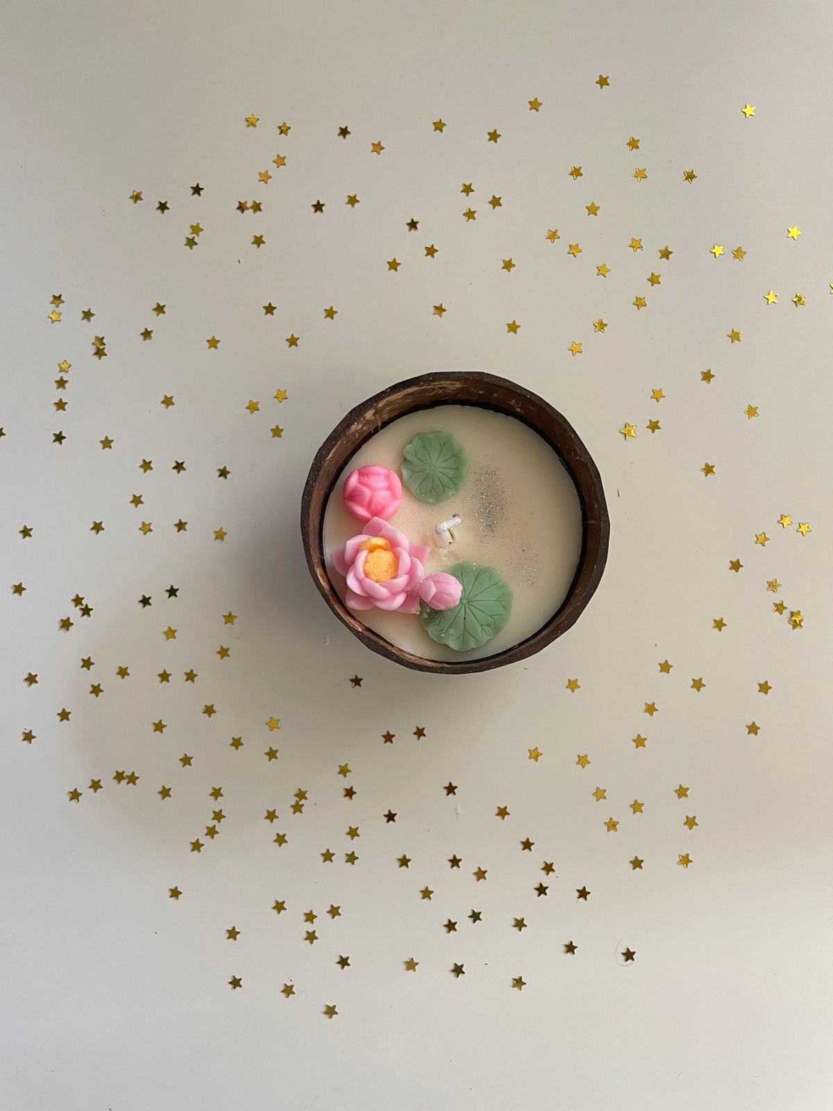 Handmade coconut shell lotus pond soy wax festive candle