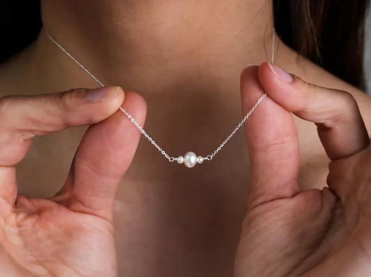 Fresh Water Pearls Dainty Chain  Handcrafted 925 Sterling Silver Necklace