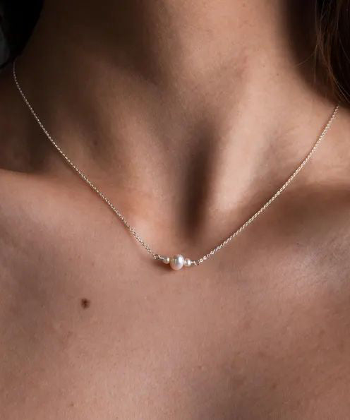 Fresh Water Pearls Dainty Chain  Handcrafted 925 Sterling Silver Necklace