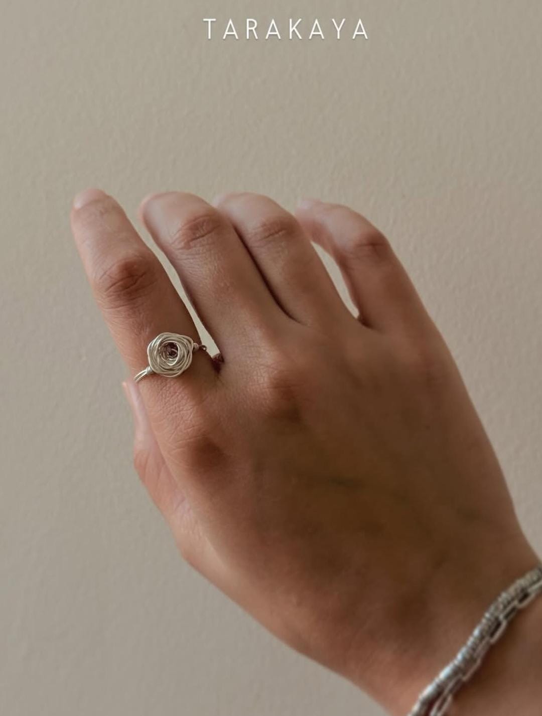 925 Sterling Silver Pink Tourmaline Wire Wrapped Rose Handcrafted Ring