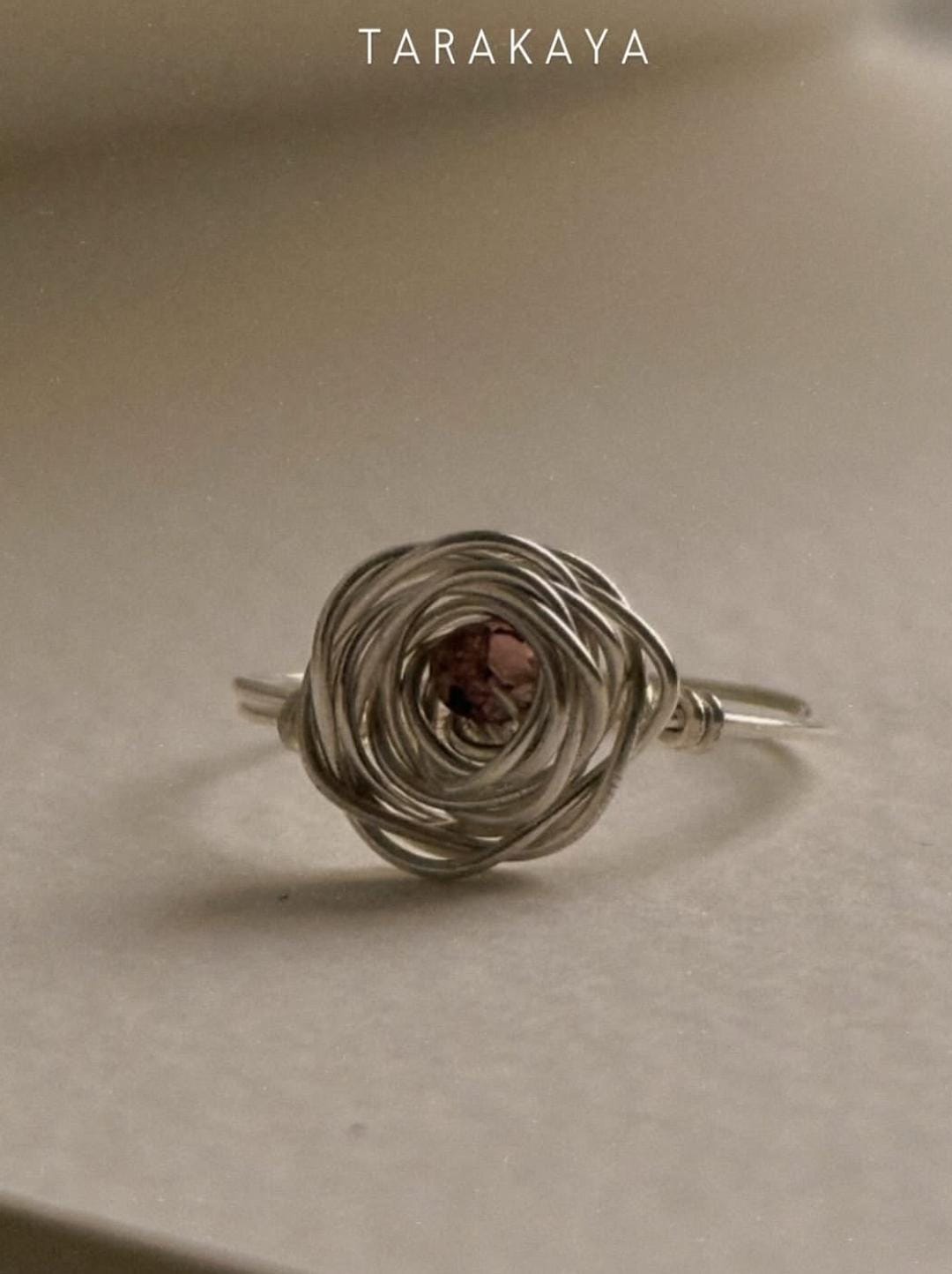 925 Sterling Silver Pink Tourmaline Wire Wrapped Rose Handcrafted Ring