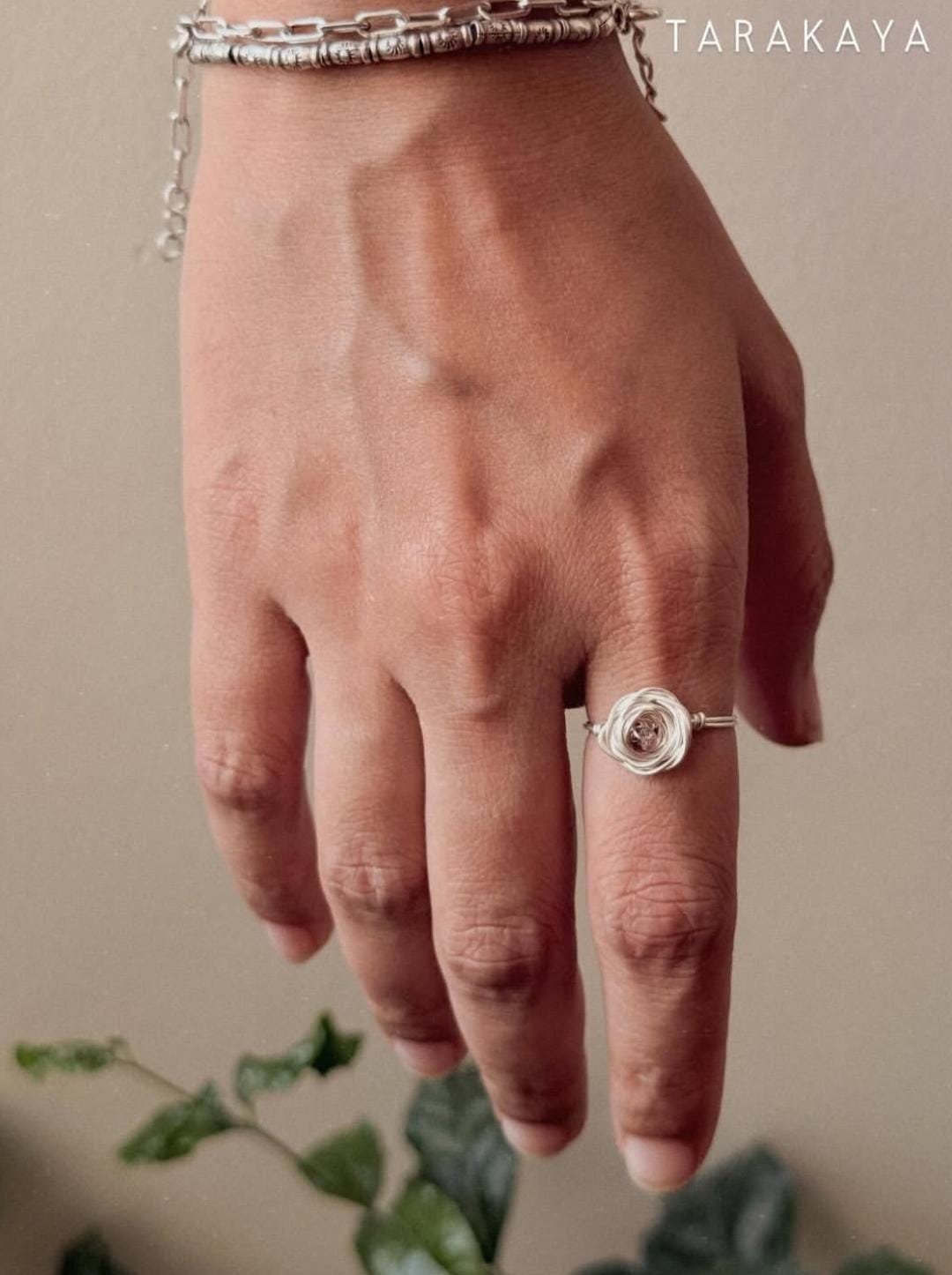 925 Sterling Silver Pink Tourmaline Wire Wrapped Rose Handcrafted Ring