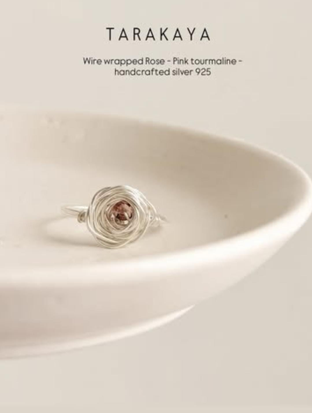 925 Sterling Silver Pink Tourmaline Wire Wrapped Rose Handcrafted Ring