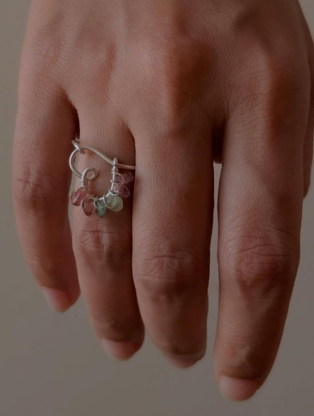 925 Sterling Silver Multi Tourmaline Wire Wrapped Heart Handcrafted Ring