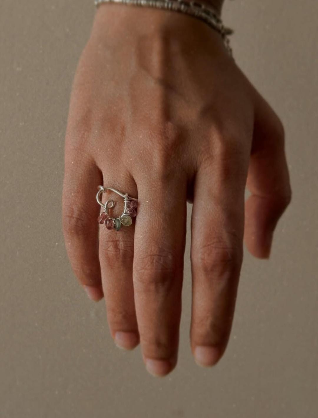 925 Sterling Silver Multi Tourmaline Wire Wrapped Heart Handcrafted Ring