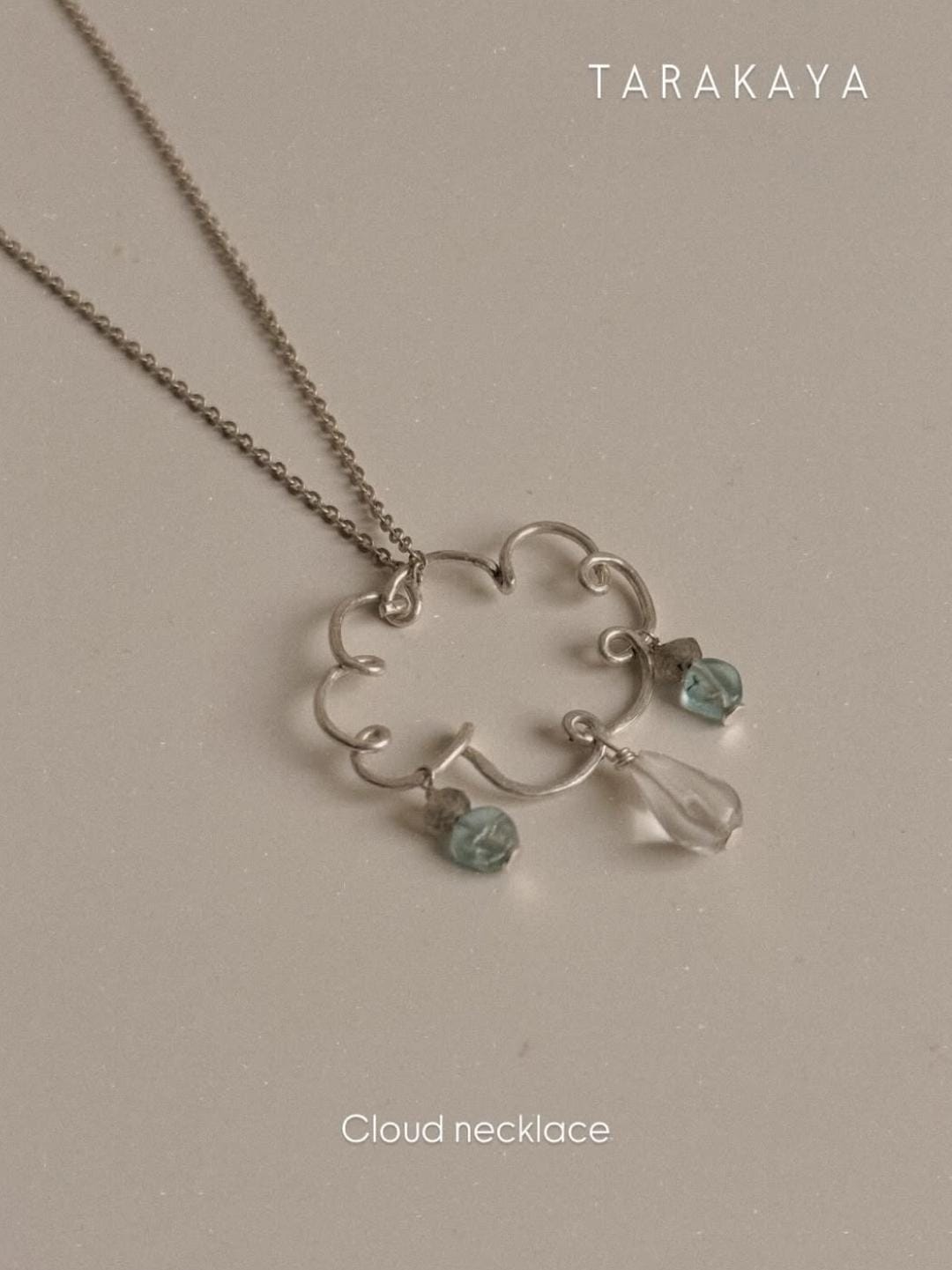 925 Sterling Silver Clear Quartz, Labradorite & Apatite Hammered Cloud Handcrafted Necklace