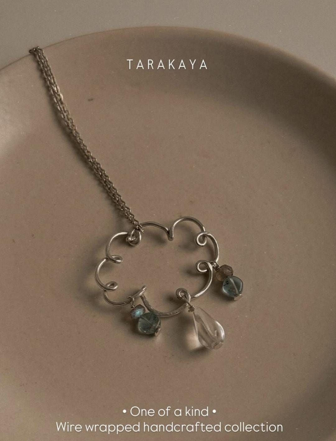 925 Sterling Silver Clear Quartz, Labradorite & Apatite Hammered Cloud Handcrafted Necklace