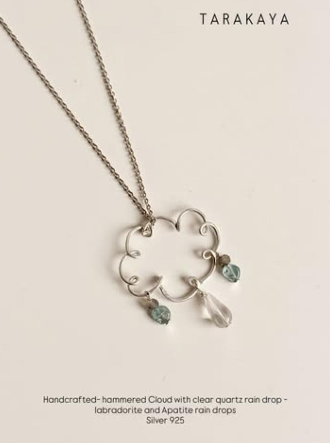 925 Sterling Silver Clear Quartz, Labradorite & Apatite Hammered Cloud Handcrafted Necklace