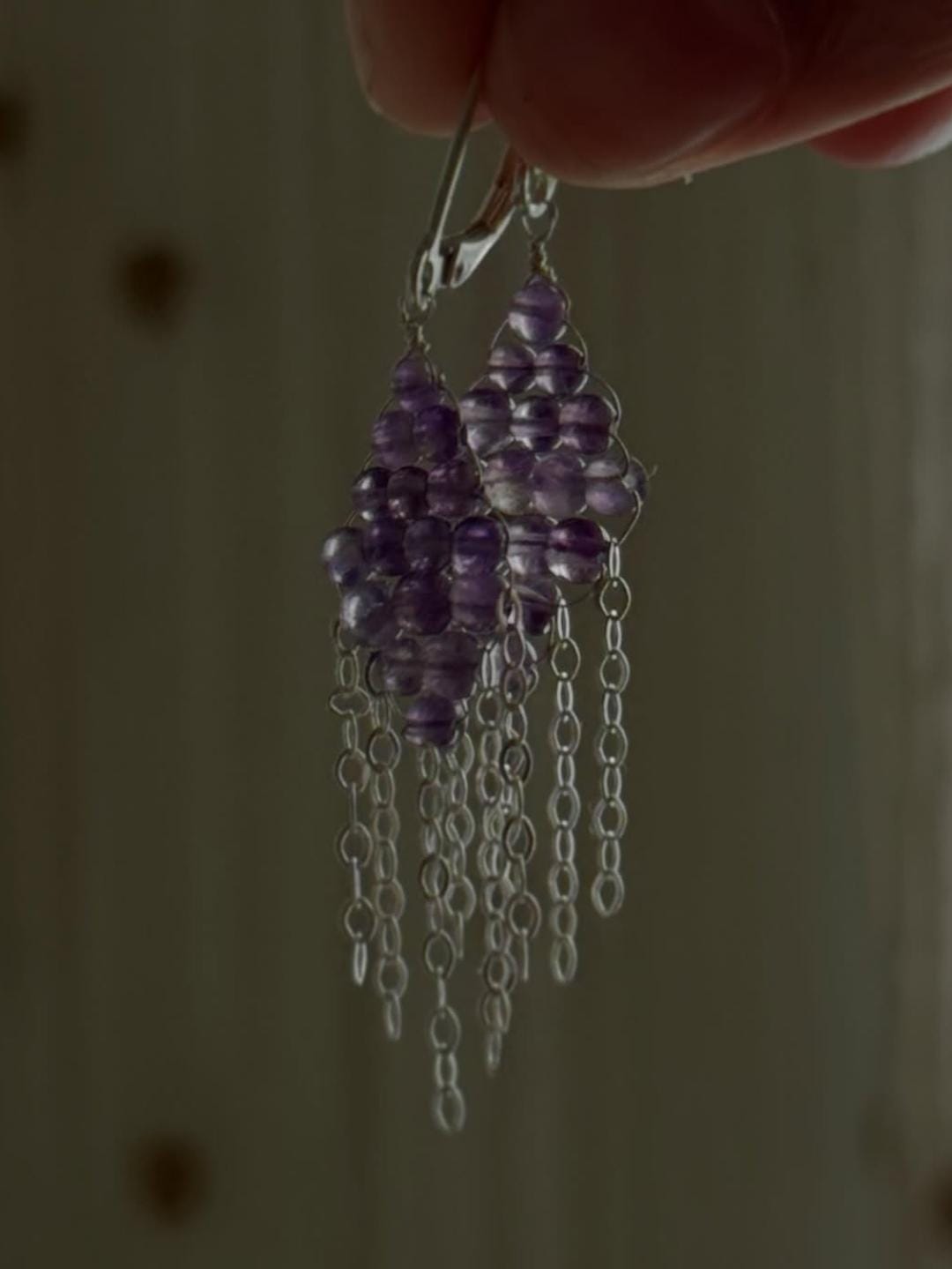 925 Sterling Silver Amethyst Chain Handcrafted Lever Back Earrings