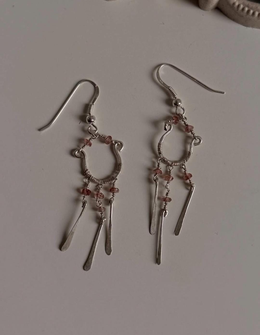 925 Sterling Silver Pink Tourmaline Wire Wrapped Boho Style Handcrafted Earrings
