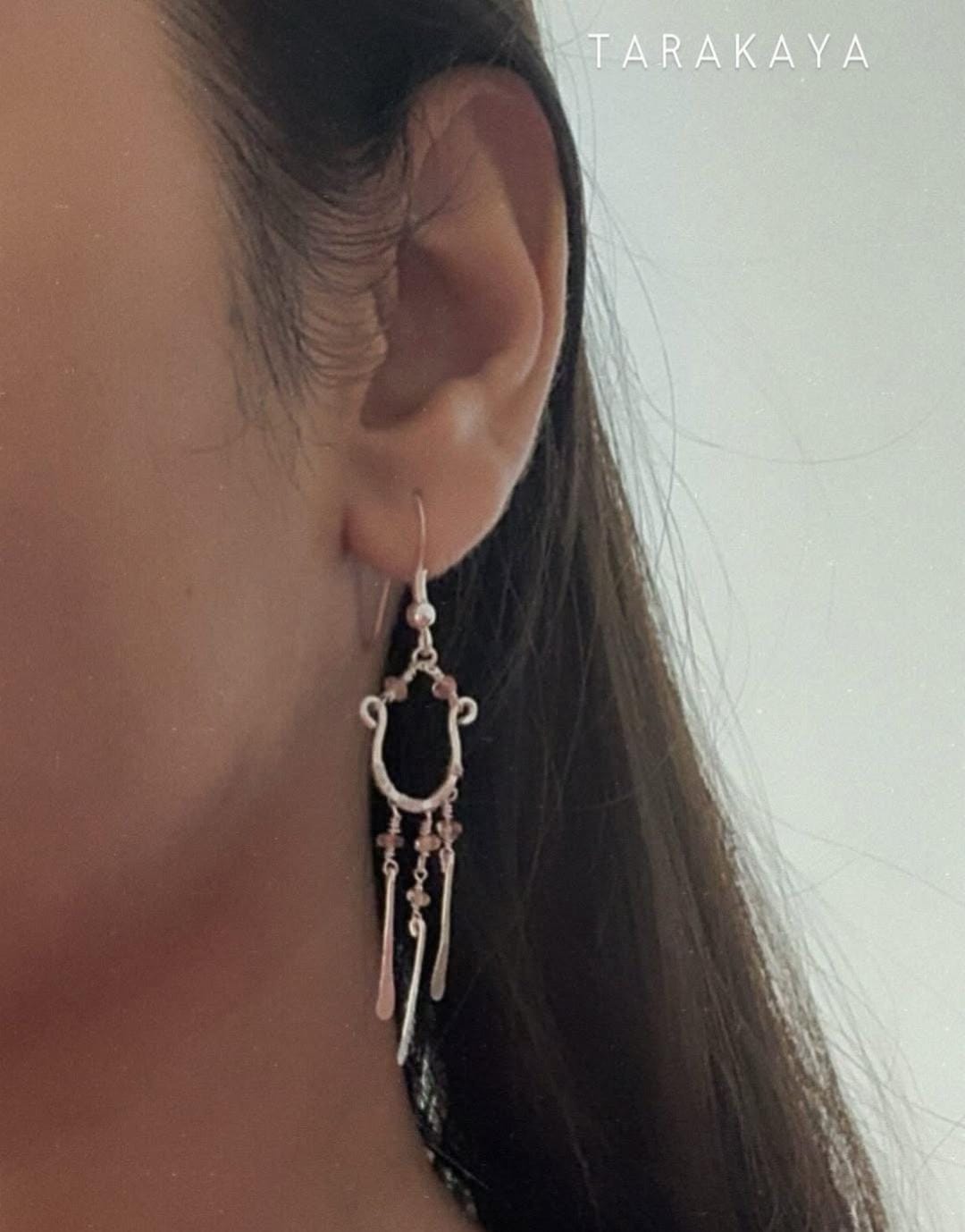 925 Sterling Silver Pink Tourmaline Wire Wrapped Boho Style Handcrafted Earrings