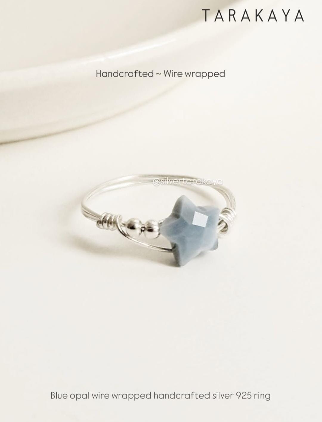 925 Sterling Silver Blue Opal Star Wire Wrapped Handcrafted Ring