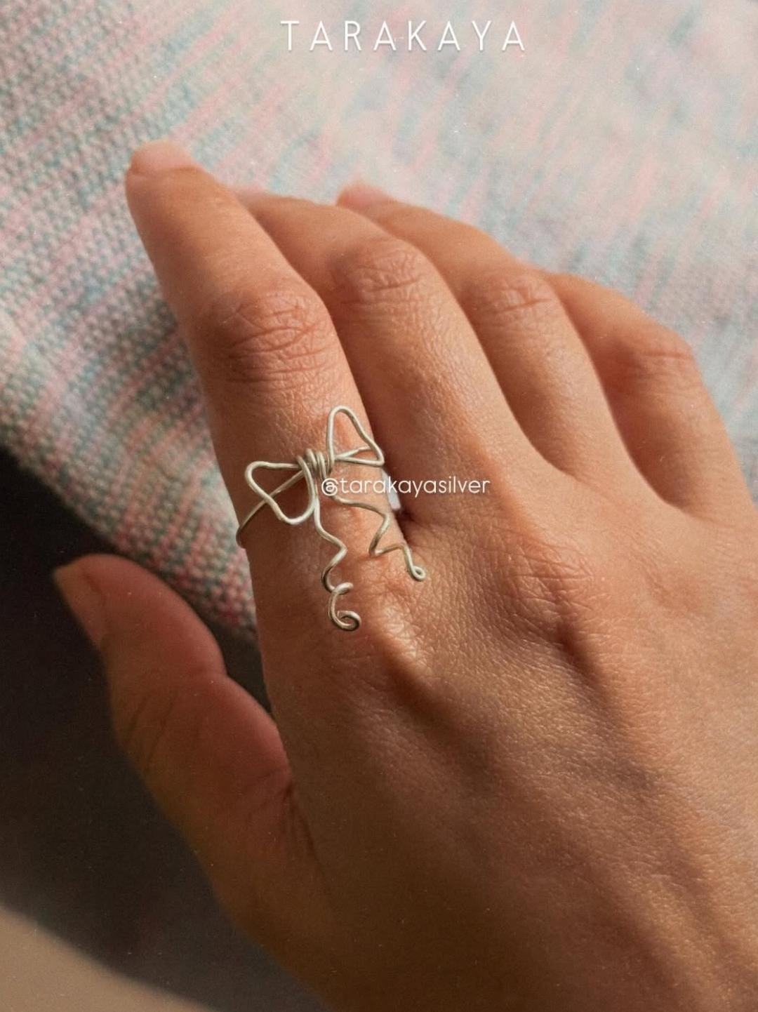 925 Sterling Silver Wire Wrapped Bow/ Ribbon Handcrafted Ring