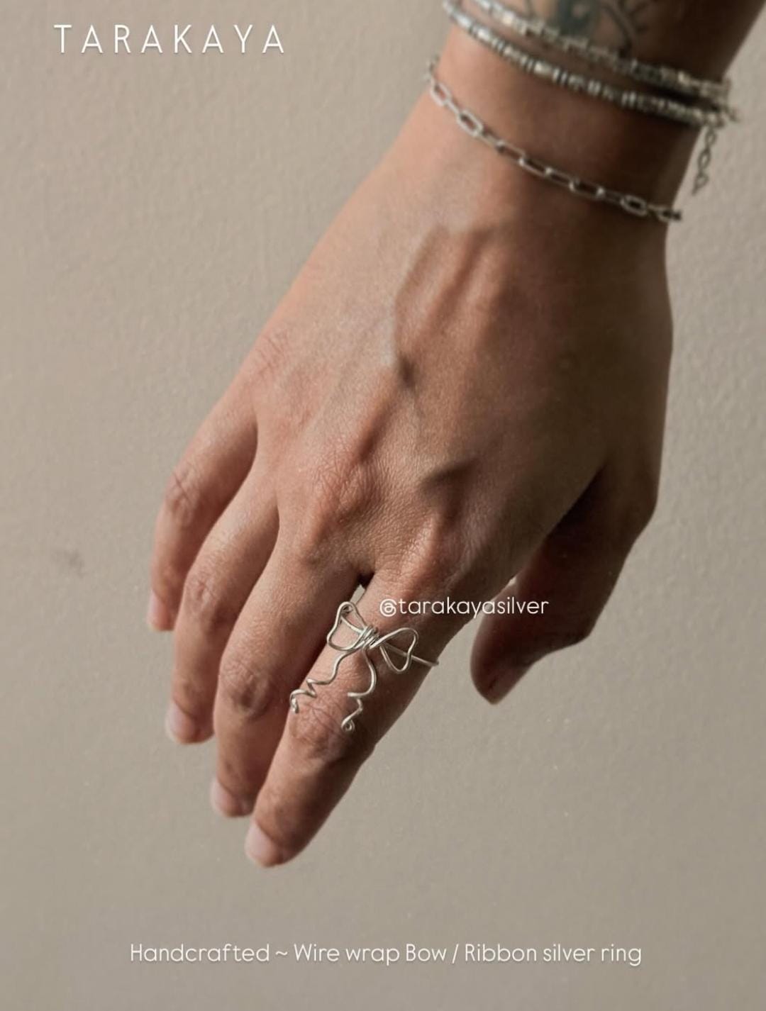 925 Sterling Silver Wire Wrapped Bow/ Ribbon Handcrafted Ring