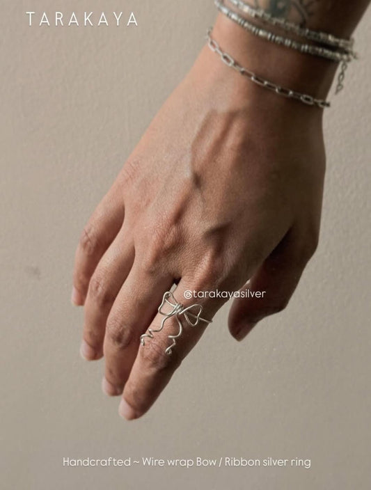 925 Sterling Silver Wire Wrapped Bow/ Ribbon Handcrafted Ring