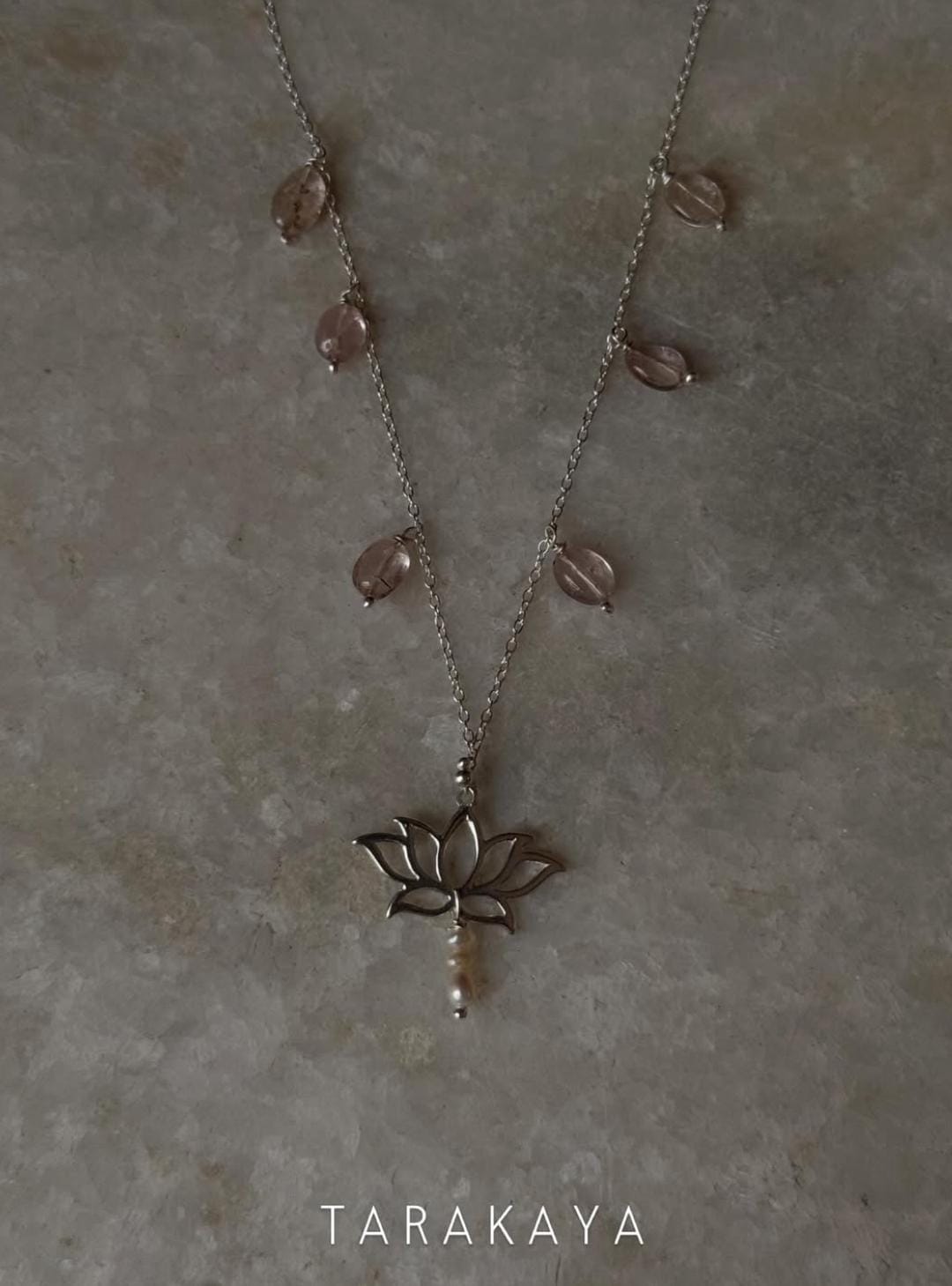 925 Sterling Silver Pink Tourmaline, Fresh Water Pearls Divine Lotus Handcrafted Necklace