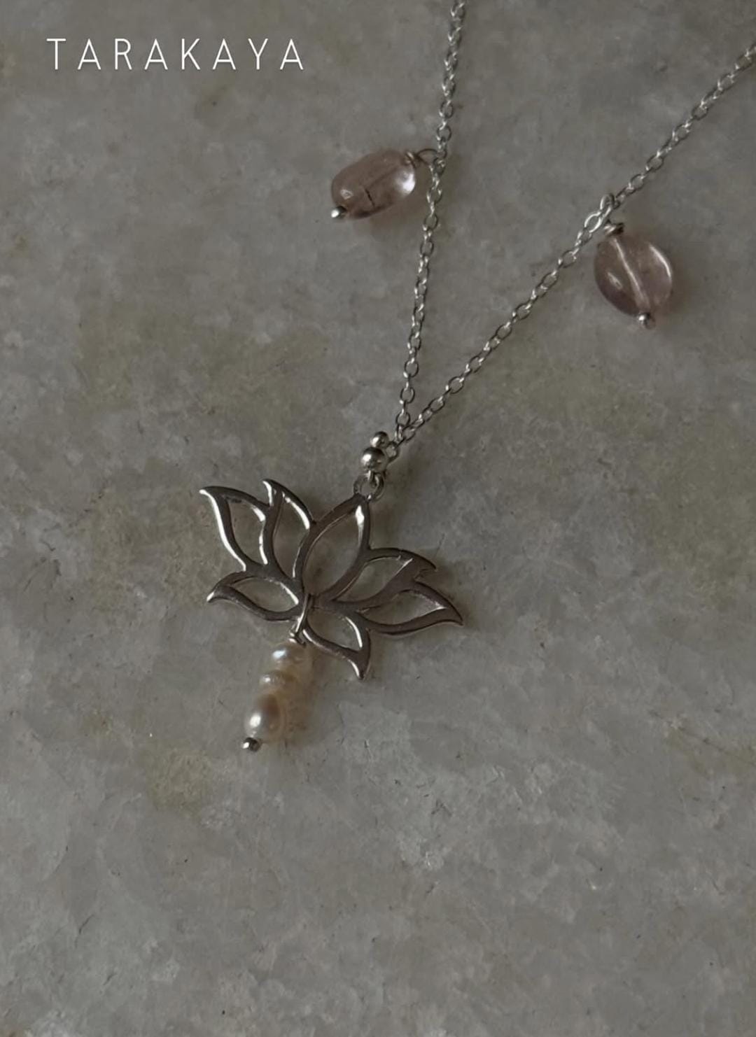 925 Sterling Silver Pink Tourmaline, Fresh Water Pearls Divine Lotus Handcrafted Necklace