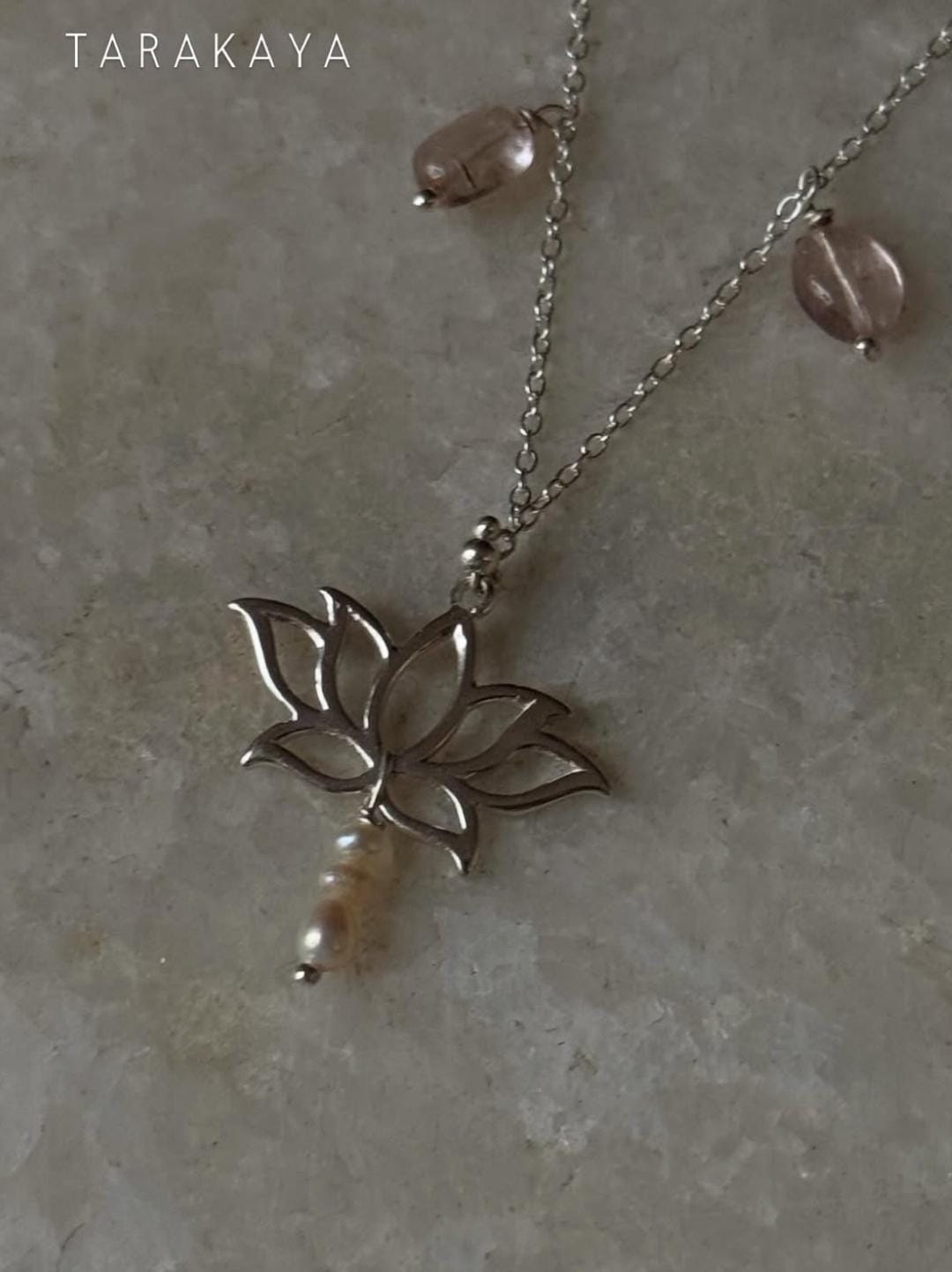 925 Sterling Silver Pink Tourmaline, Fresh Water Pearls Divine Lotus Handcrafted Necklace