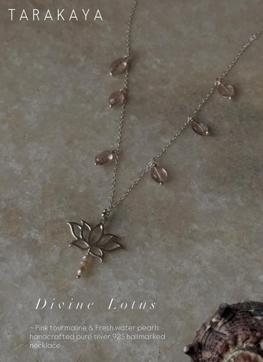 925 Sterling Silver Pink Tourmaline, Fresh Water Pearls Divine Lotus Handcrafted Necklace