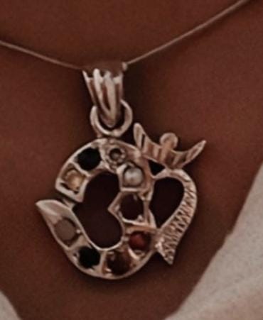 Spiritual Om Aum Navratan Pendant in Sterling Silver