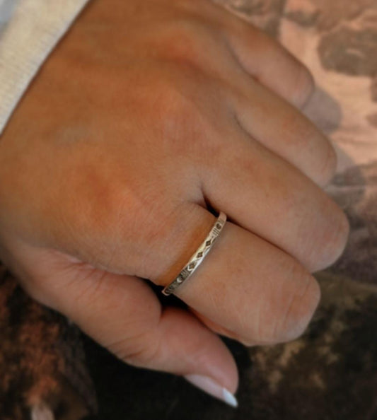 925 Sterling Silver Tribal Engraved Side Boho Stack 1 Ring