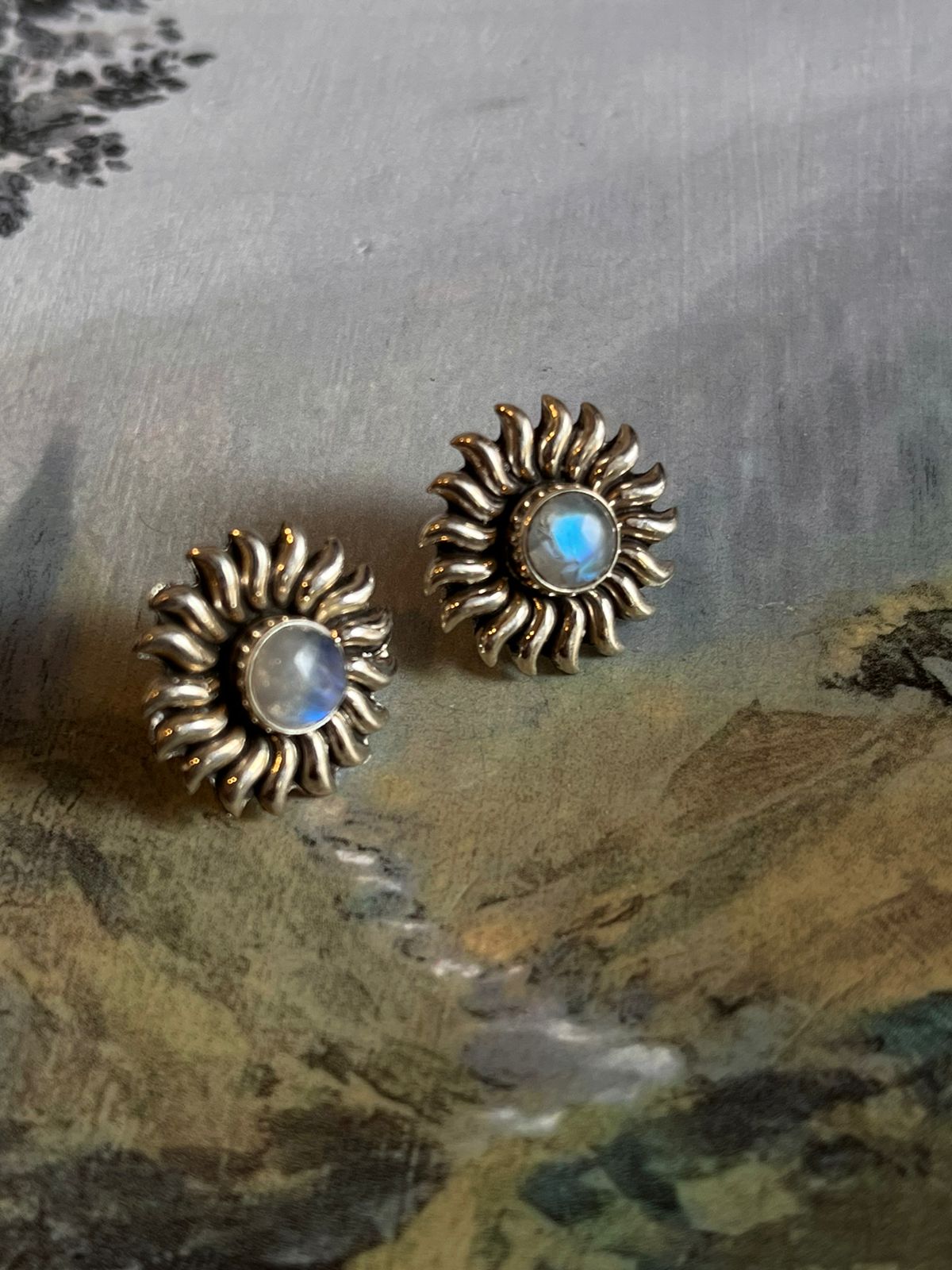Big Sun Studs Lapis Lazuli 925 Sterling Silver earrings