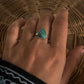 Elegant Tibet turquoise pear gemstone ring in silver