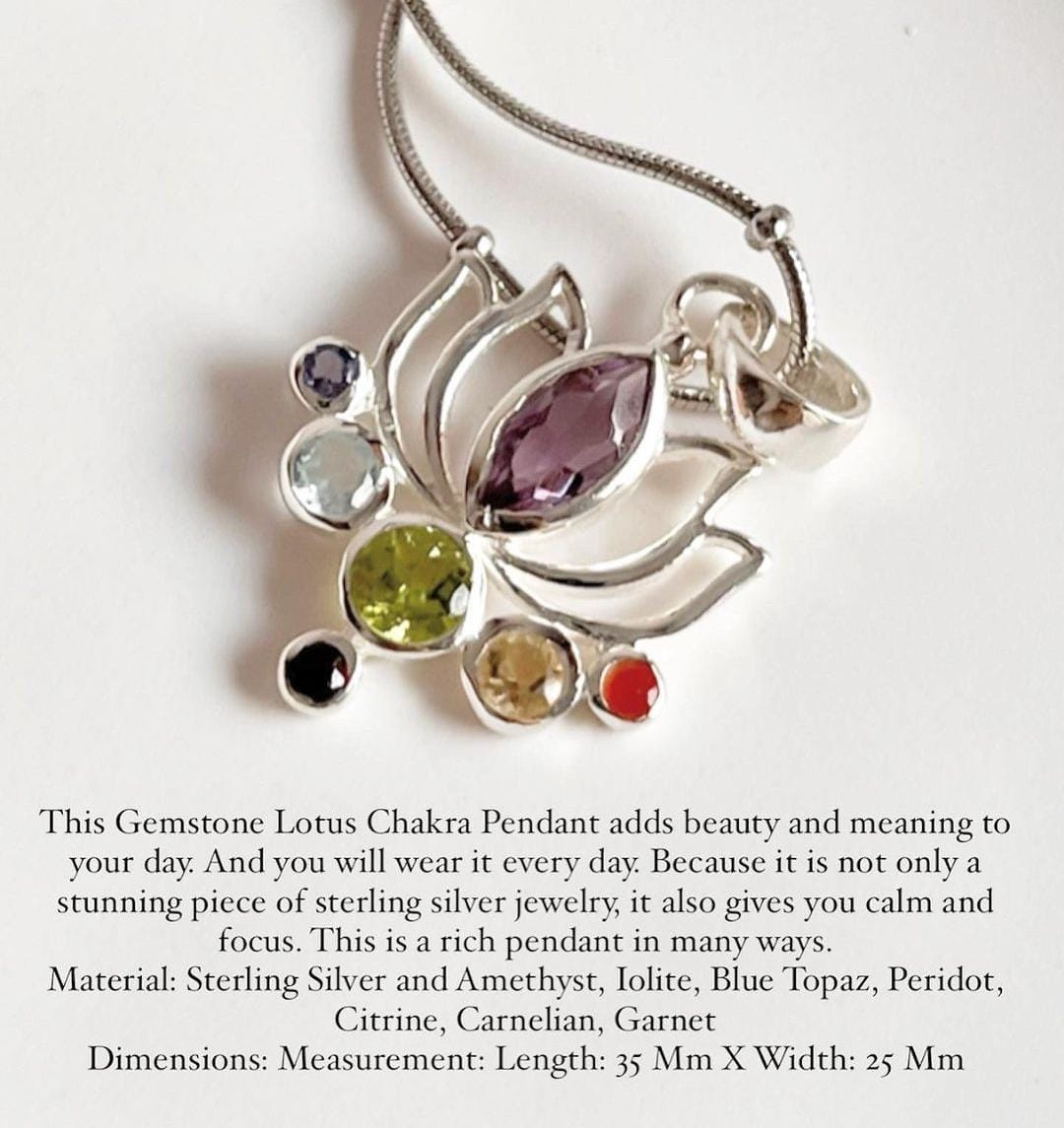 Elegant seven chakra lotus pendant in sterling silver