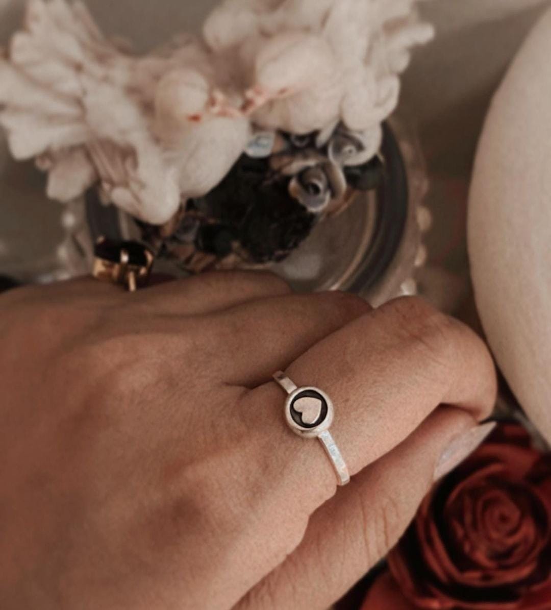 Pretty Round Heart Silver Ring