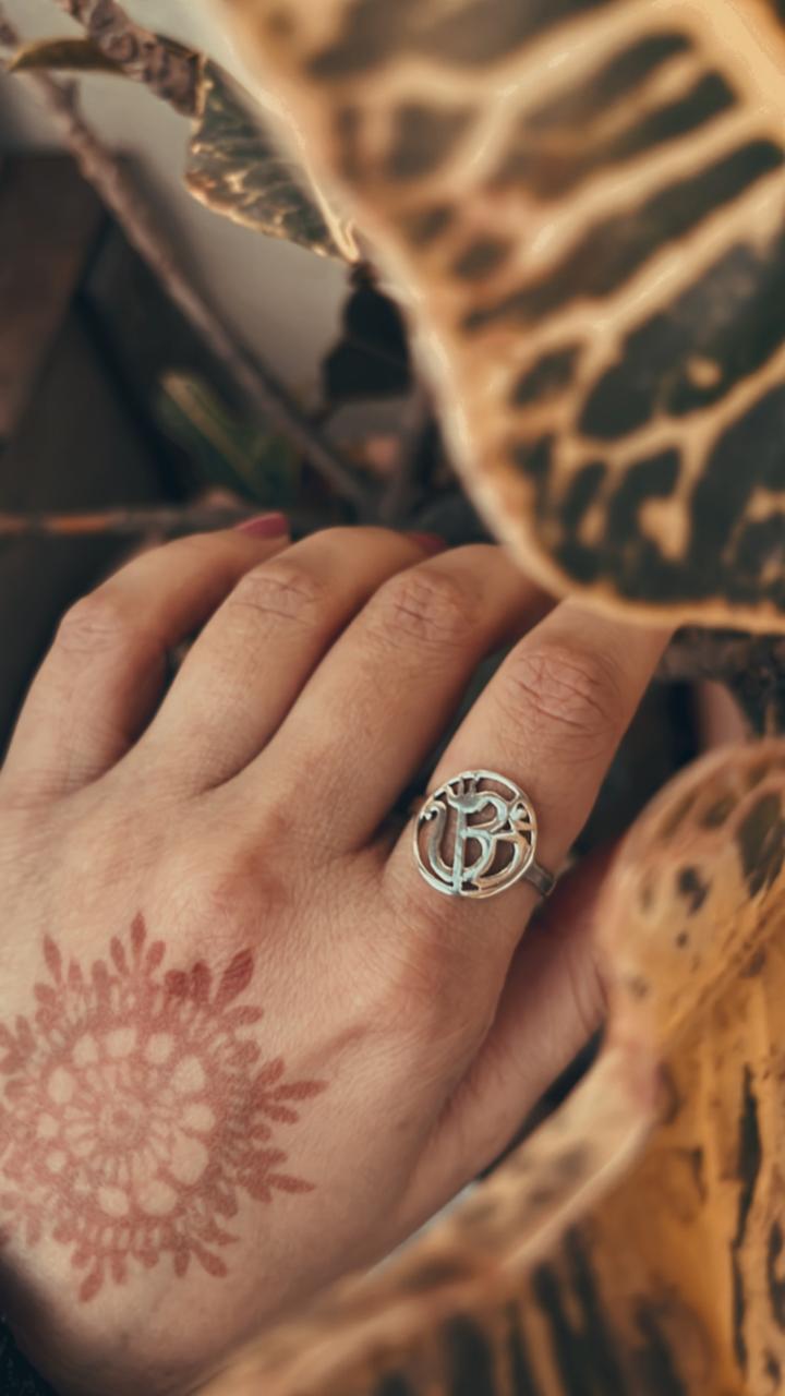 Shiv Shakti Round Silver Ring