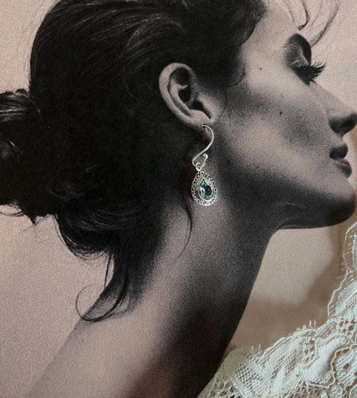 Blue Topaz Boho Hanging Silver Earrings