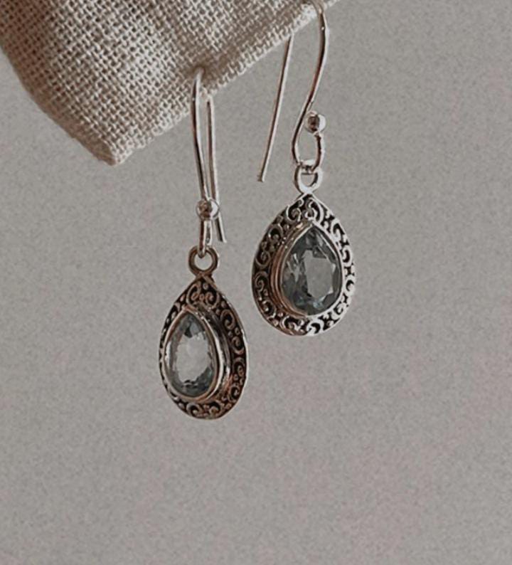 Unique Blue Topaz Boho Silver Earrings