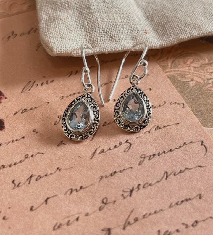Stylish Blue Topaz Silver Earrings with Boho Detailing