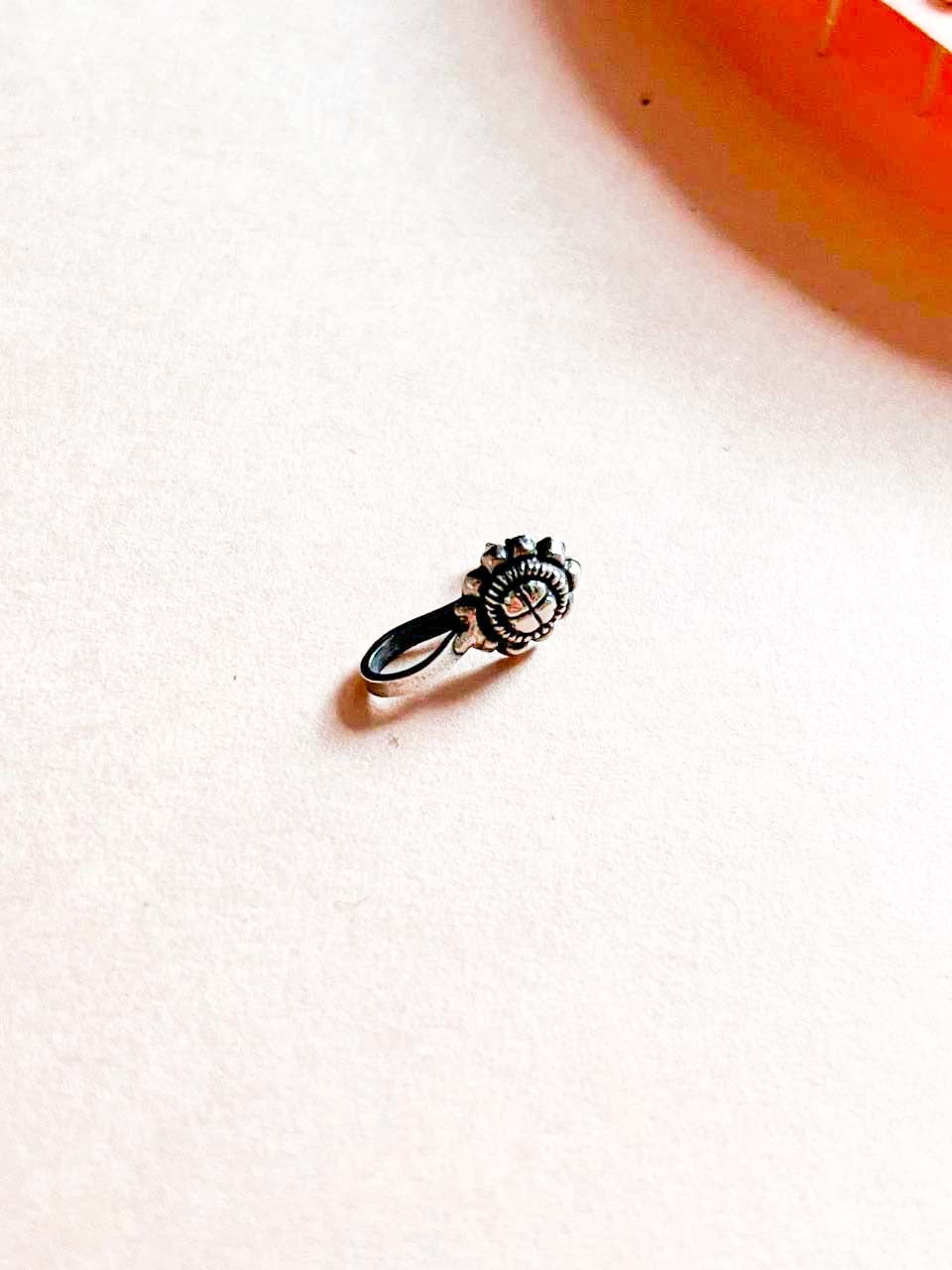 Delicate Antique Flower Silver Clip-On for Nose and Helix
