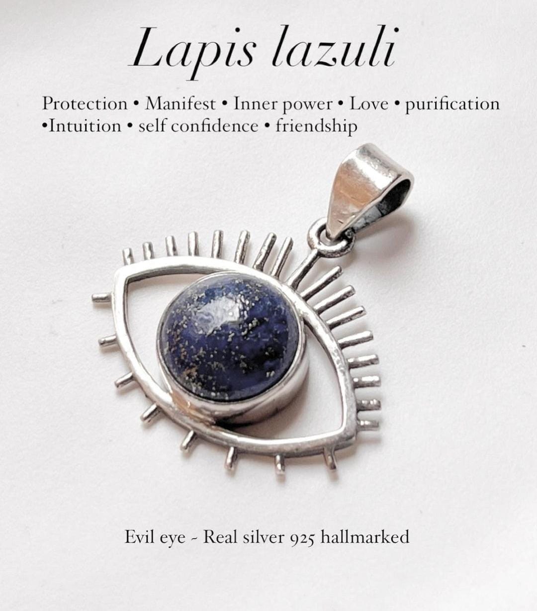 Lapis Lazuli Evil Eye Silver Pendant for Spiritual Protection
