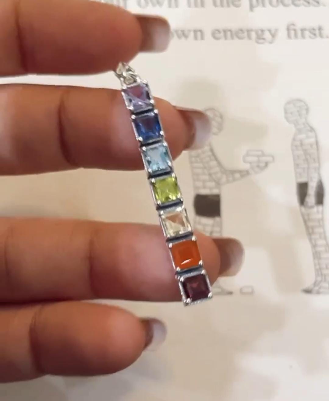 Seven Chakra square cut statement silver pendant
