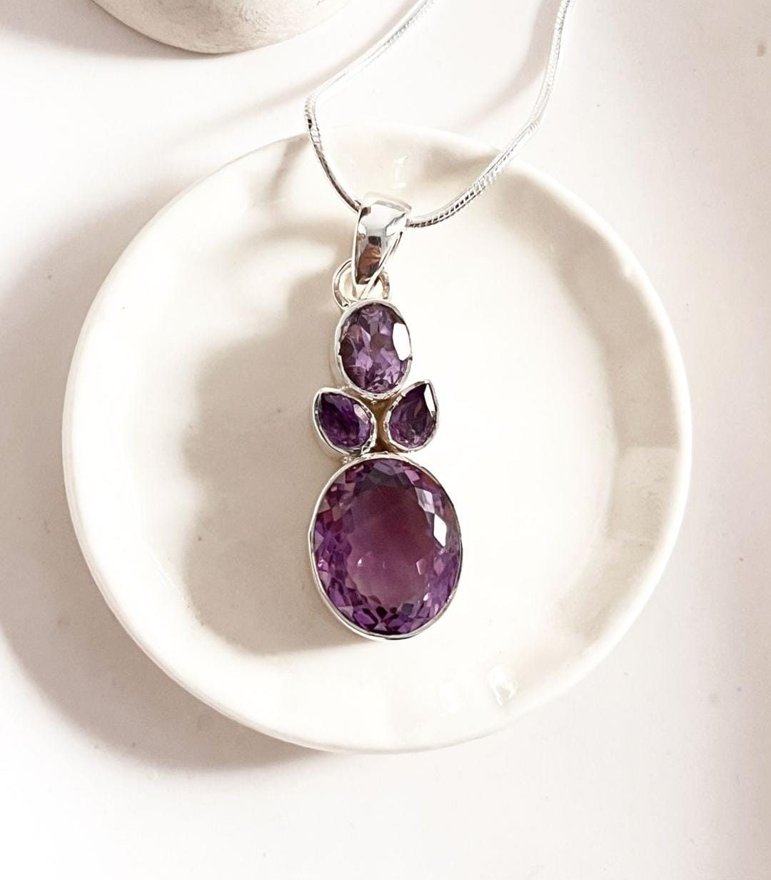 Sterling Silver Amethyst Cluster Pendant for Healing 