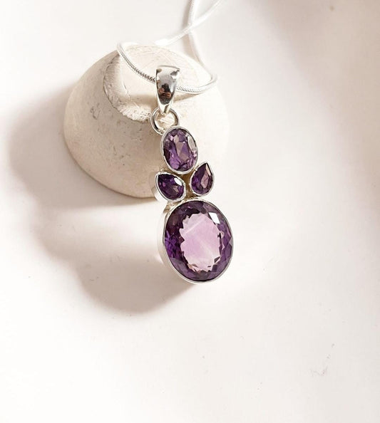 Elegant Amethyst Cluster Silver Pendant Necklace