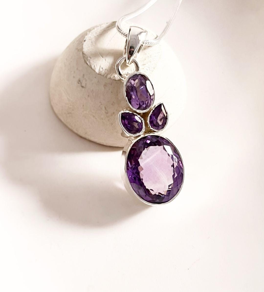 Amethyst Cluster Pendant with Silver Setting for Positive Vibes