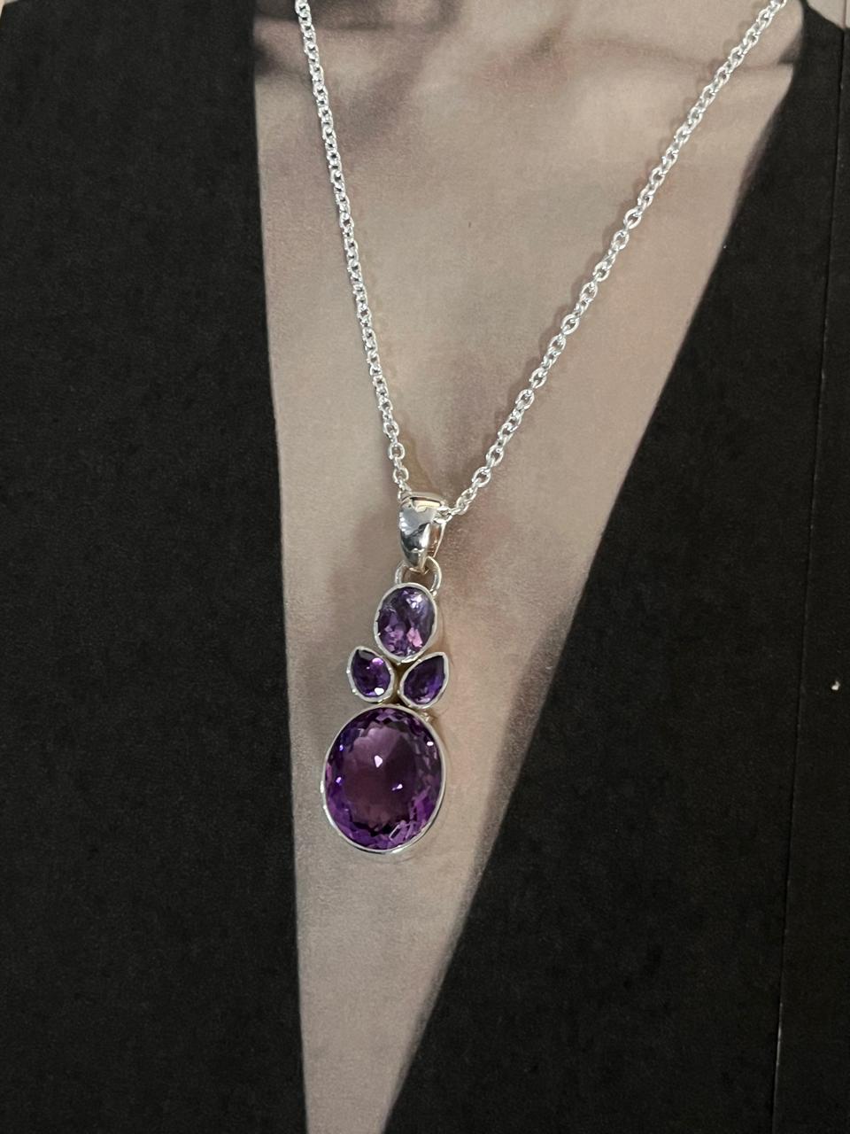 Amethyst Silver Pendant for Intuition and Clarity