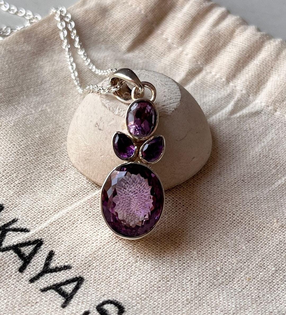 Raw Amethyst Cluster Silver Pendant for Natural Beauty 