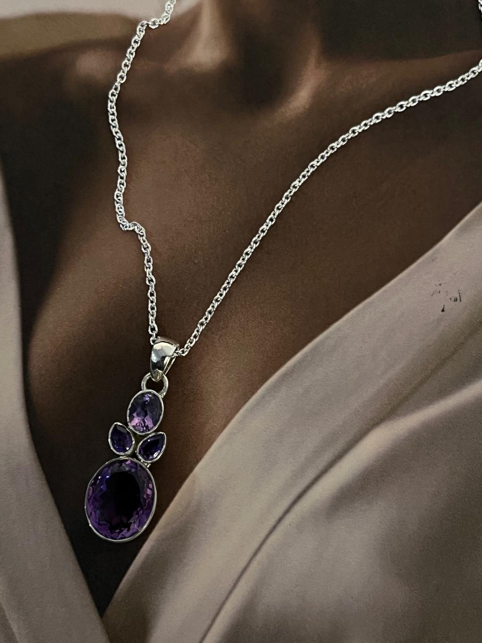 Unique Amethyst Cluster Silver Pendant for Empowerment