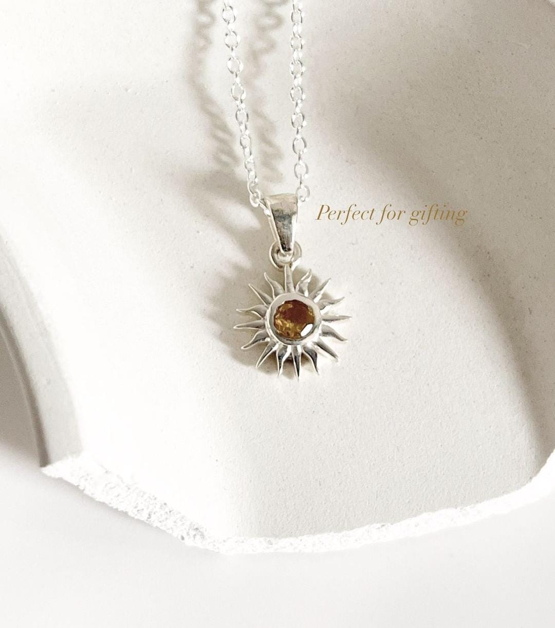 Delicate chain necklace with citrine sunshine pendant centerpiece