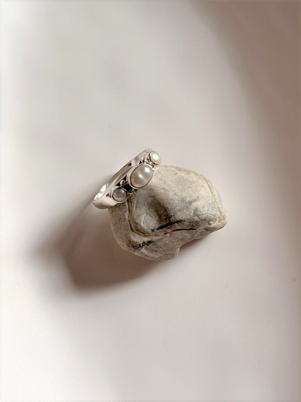 Charming 3 Stone Fresh Water Pearl Ring in Silver