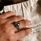 Labradorite Checkerboard Silver Ring with Antique Vibes