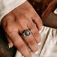 Labradorite Vintage Checkerboard Silver Ring with Elegant Design