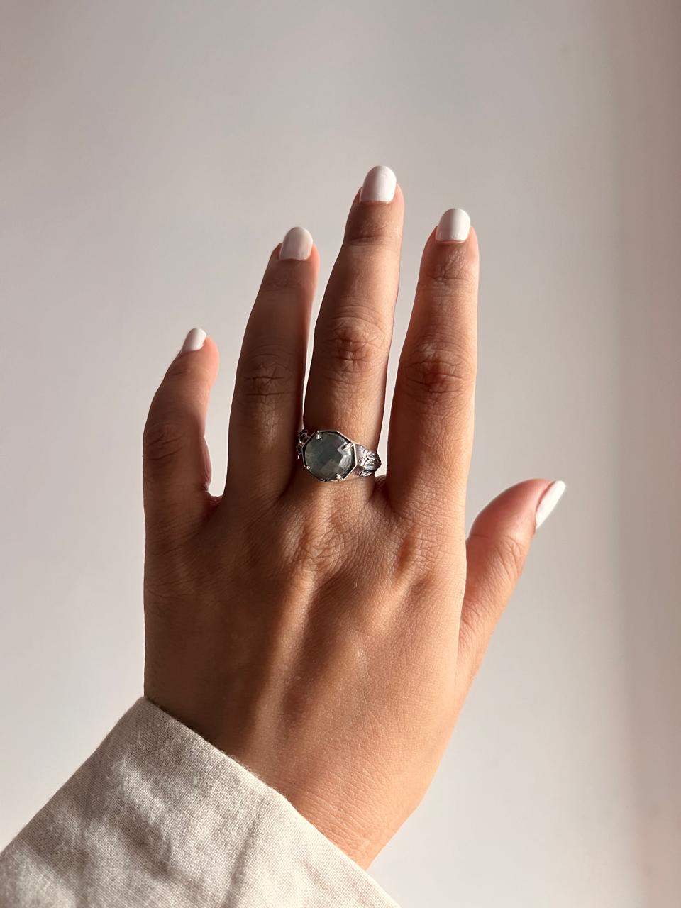 Vintage-Inspired Labradorite Checkerboard Silver Ring