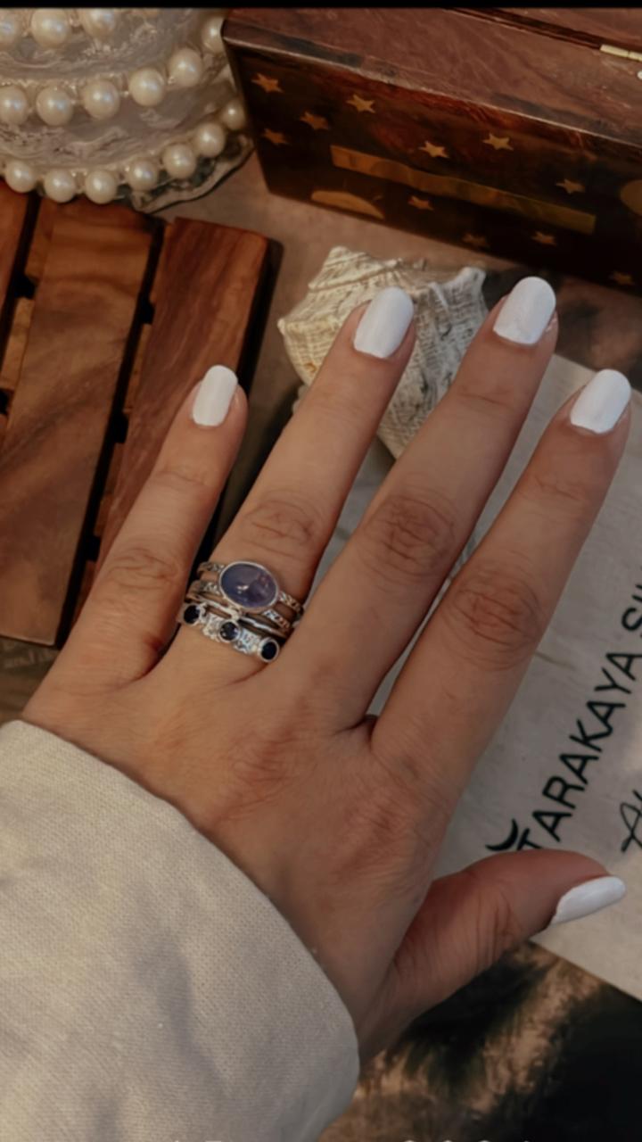 Tanzanite gemstone rustic stone statement silver ring
